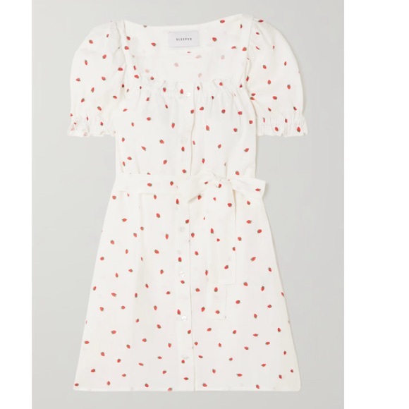 NWOT Sleeper Brigitte Belted Strawberry Printed 100% Linen Voile Mini Dress XL - Picture 4 of 14